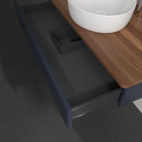 Bild von VILLEROY BOCH Antao Waschbeckenunterschrank, 1 Auszug, 1000 x 190 x 500 mm, Front ohne Struktur, Midnight Blue Matt Lacquer / Warm Walnut #K09052HG