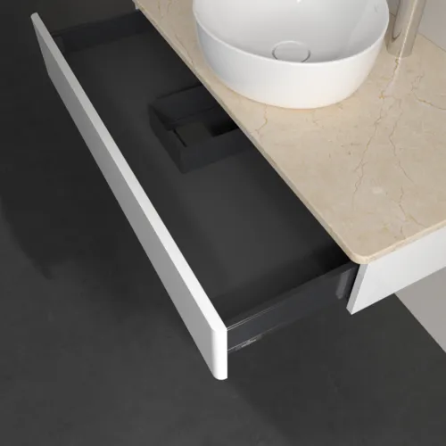 Obrázek VILLEROY BOCH Toaletní stolek Antao, 1 zásuvka, 1000 x 190 x 500 mm, přední strana bez konstrukce, lesklý bílý lak / Botticino #K09053GF
