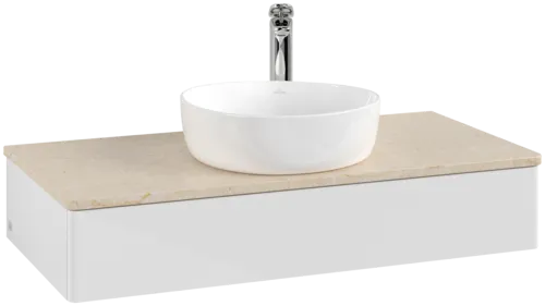 Picture of VILLEROY BOCH Antao Vanity unit, 1 pull-out compartment, 1000 x 190 x 500 mm, Front without structure, Glossy White Lacquer / Botticino #K09053GF