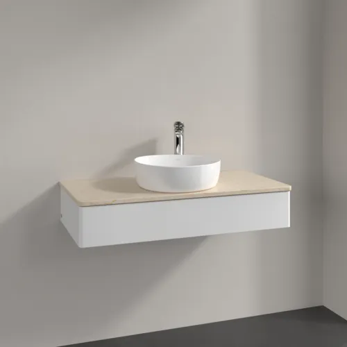 Obrázek VILLEROY BOCH Toaletní stolek Antao, 1 zásuvka, 1000 x 190 x 500 mm, přední strana bez konstrukce, lesklý bílý lak / Botticino #K09053GF