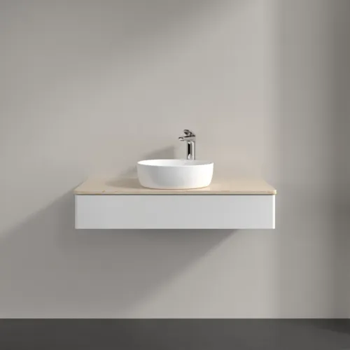 Obrázek VILLEROY BOCH Toaletní stolek Antao, 1 zásuvka, 1000 x 190 x 500 mm, přední strana bez konstrukce, lesklý bílý lak / Botticino #K09053GF