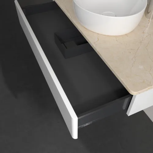 Obrázek VILLEROY BOCH Toaletní stolek Antao, 1 zásuvka, 1000 x 190 x 500 mm, přední strana bez konstrukce, lesklý bílý lak / Botticino #K09053GF