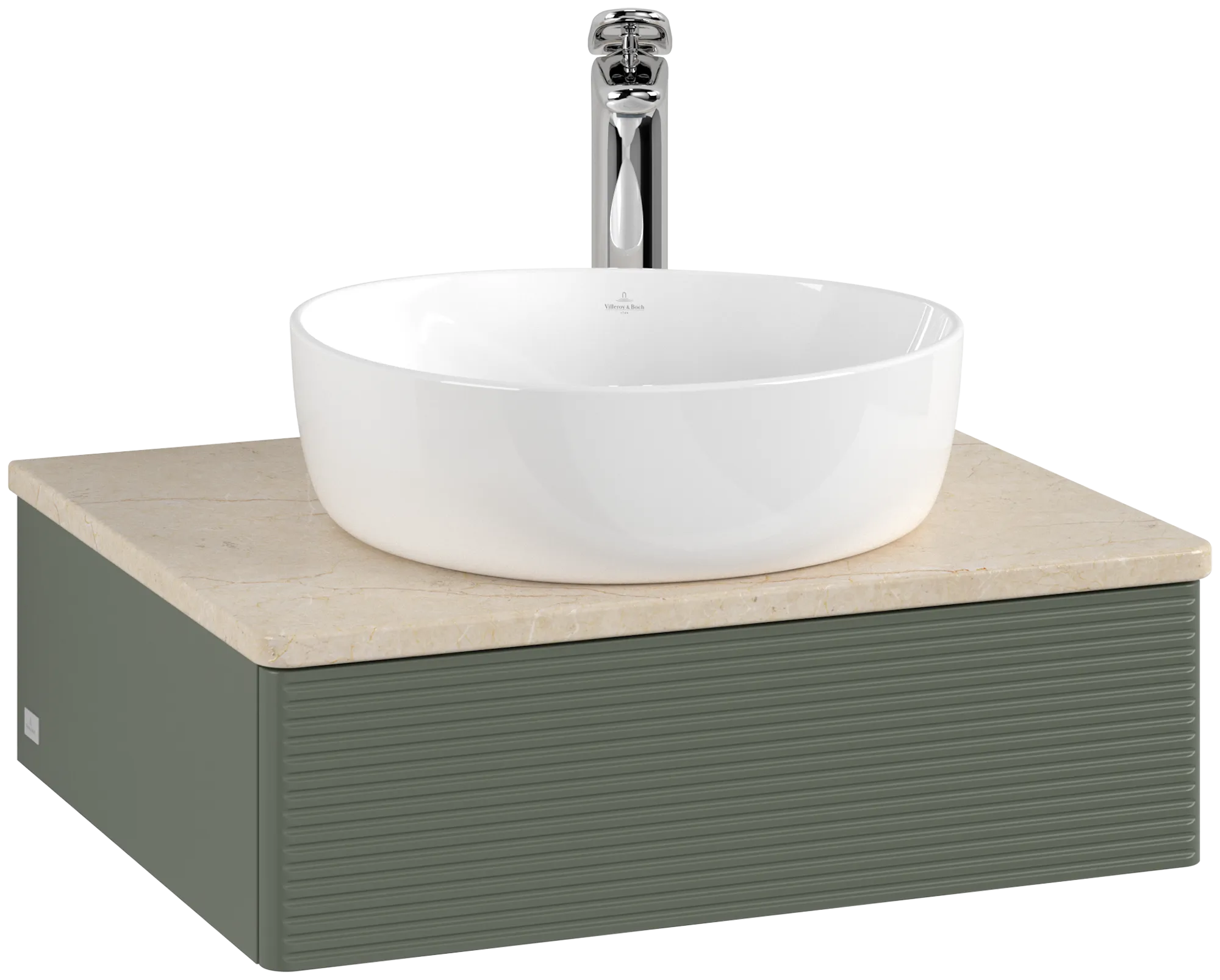 Obrázek VILLEROY BOCH Antao Vanity unit, 1 pull-out compartment, 600 x 190 x 500 mm, Front with grain texture, Leaf Green Matt Lacquer / Botticino #K07153HL