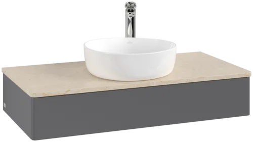 Bild von VILLEROY BOCH Antao Waschbeckenunterschrank, 1 Auszug, 1000 x 190 x 500 mm, Front ohne Struktur, Anthracite Matt Lacquer / Botticino #K09053GK