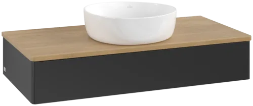 Picture of VILLEROY BOCH Antao Vanity unit, 1 pull-out compartment, 1000 x 190 x 500 mm, Front without structure, Black Matt Lacquer / Honey Oak #K09011PD