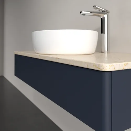 Bild von VILLEROY BOCH Antao Waschbeckenunterschrank, 1 Auszug, 1000 x 190 x 500 mm, Front ohne Struktur, Midnight Blue Matt Lacquer / Botticino #K09053HG