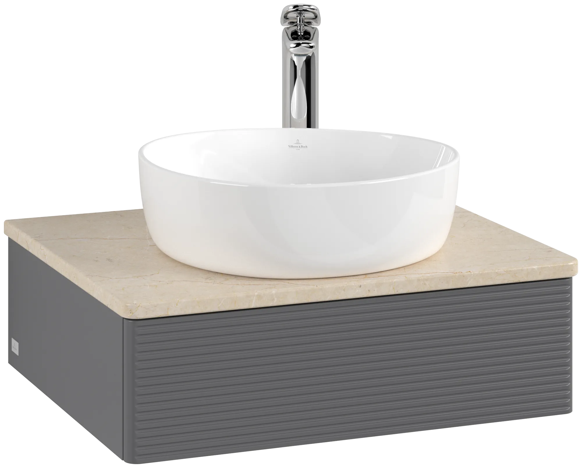 Bild von VILLEROY BOCH Antao Waschbeckenunterschrank, 1 Auszug, 600 x 190 x 500 mm, Front mit Struktur, Anthracite Matt Lacquer / Botticino #K07153GK
