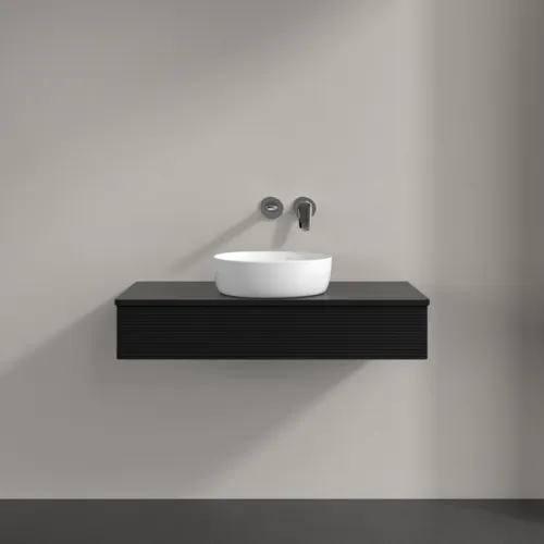 Bild von VILLEROY BOCH Antao Waschbeckenunterschrank, 1 Auszug, 1000 x 190 x 500 mm, Front mit Struktur, Black Matt Lacquer / Black Matt Lacquer #K09110PD