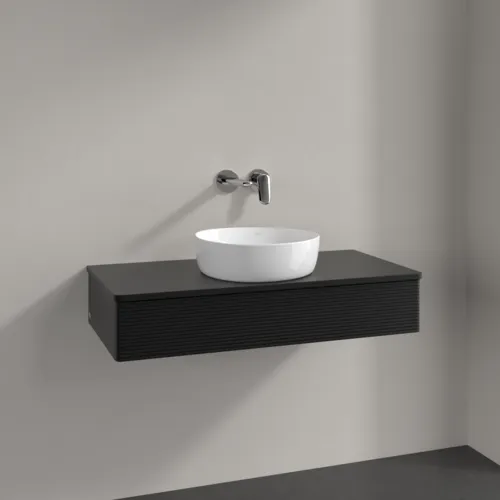 Bild von VILLEROY BOCH Antao Waschbeckenunterschrank, 1 Auszug, 1000 x 190 x 500 mm, Front mit Struktur, Black Matt Lacquer / Black Matt Lacquer #K09110PD