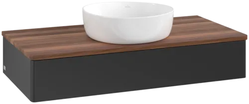 Bild von VILLEROY BOCH Antao Waschbeckenunterschrank, 1 Auszug, 1000 x 190 x 500 mm, Front ohne Struktur, Black Matt Lacquer / Warm Walnut #K09012PD