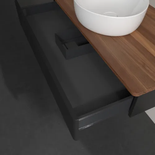 Picture of VILLEROY BOCH Antao Vanity unit, 1 pull-out compartment, 1000 x 190 x 500 mm, Front without structure, Black Matt Lacquer / Warm Walnut #K09012PD