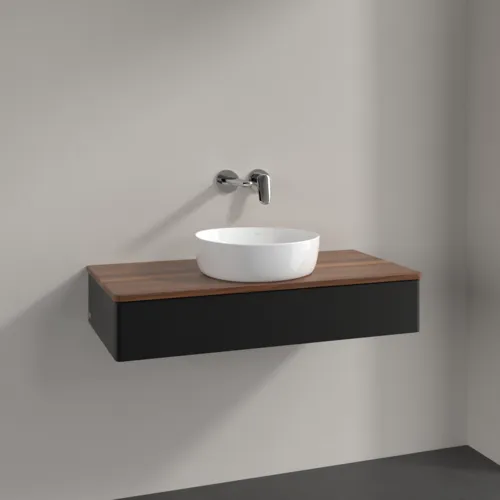 Picture of VILLEROY BOCH Antao Vanity unit, 1 pull-out compartment, 1000 x 190 x 500 mm, Front without structure, Black Matt Lacquer / Warm Walnut #K09012PD