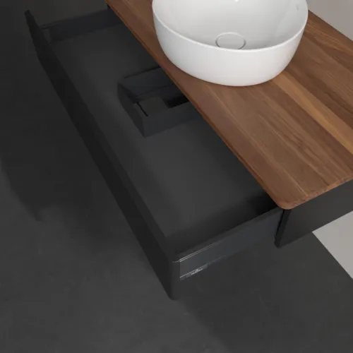 Picture of VILLEROY BOCH Antao Vanity unit, 1 pull-out compartment, 1000 x 190 x 500 mm, Front without structure, Black Matt Lacquer / Warm Walnut #K09012PD
