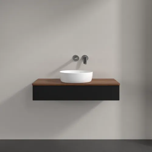 Picture of VILLEROY BOCH Antao Vanity unit, 1 pull-out compartment, 1000 x 190 x 500 mm, Front without structure, Black Matt Lacquer / Warm Walnut #K09012PD
