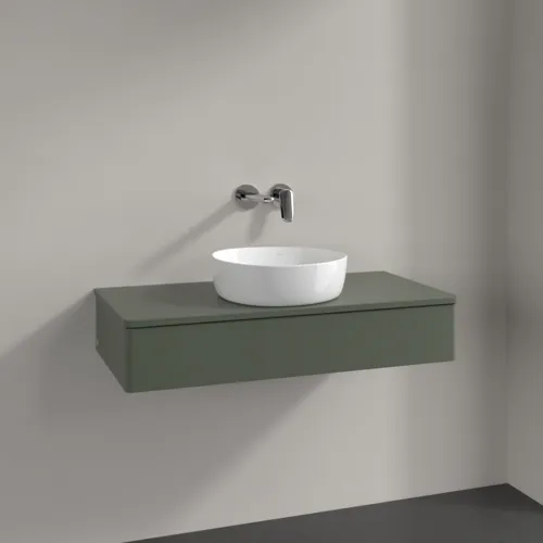 Obrázek VILLEROY BOCH Toaletní stolek Antao, 1 zásuvka, 1000 x 190 x 500 mm, přední strana bez konstrukce, listově zelený matný lak / listově zelený matný lak #K09010HL