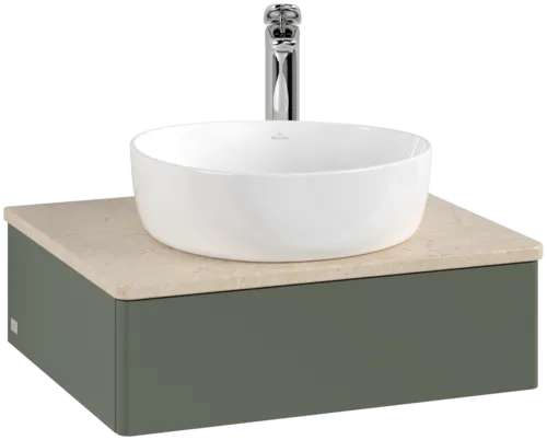 Bild von VILLEROY BOCH Antao Waschbeckenunterschrank, 1 Auszug, 600 x 190 x 500 mm, Front ohne Struktur, Leaf Green Matt Lacquer / Botticino #K07053HL
