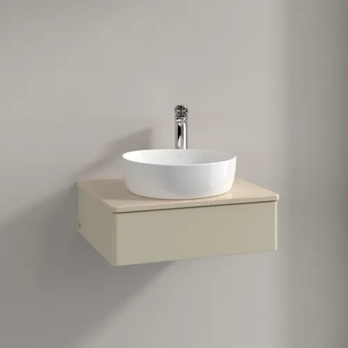 Bild von VILLEROY BOCH Antao Waschbeckenunterschrank, 1 Auszug, 600 x 190 x 500 mm, Front ohne Struktur, Silk Grey Matt Lacquer / Botticino #K07053HJ