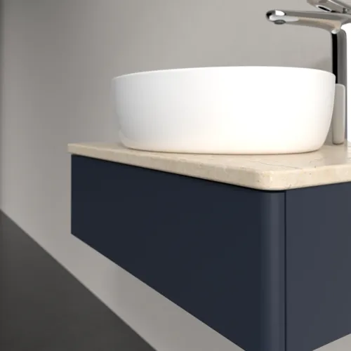 Obrázek VILLEROY BOCH Toaletní skříňka Antao, 1 zásuvka, 600 x 190 x 500 mm, přední strana bez konstrukce, Midnight Blue Matt Lacquer / Botticino #K07053HG