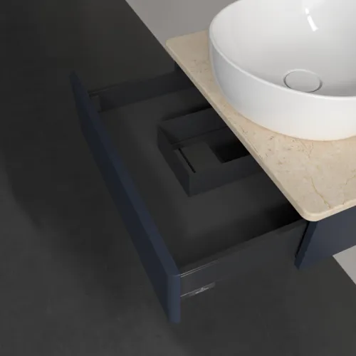 Obrázek VILLEROY BOCH Toaletní skříňka Antao, 1 zásuvka, 600 x 190 x 500 mm, přední strana bez konstrukce, Midnight Blue Matt Lacquer / Botticino #K07053HG