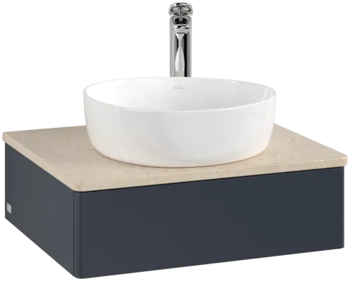 Bild von VILLEROY BOCH Antao Waschbeckenunterschrank, 1 Auszug, 600 x 190 x 500 mm, Front ohne Struktur, Midnight Blue Matt Lacquer / Botticino #K07053HG