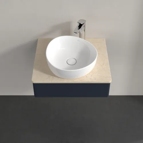 Obrázek VILLEROY BOCH Toaletní skříňka Antao, 1 zásuvka, 600 x 190 x 500 mm, přední strana bez konstrukce, Midnight Blue Matt Lacquer / Botticino #K07053HG