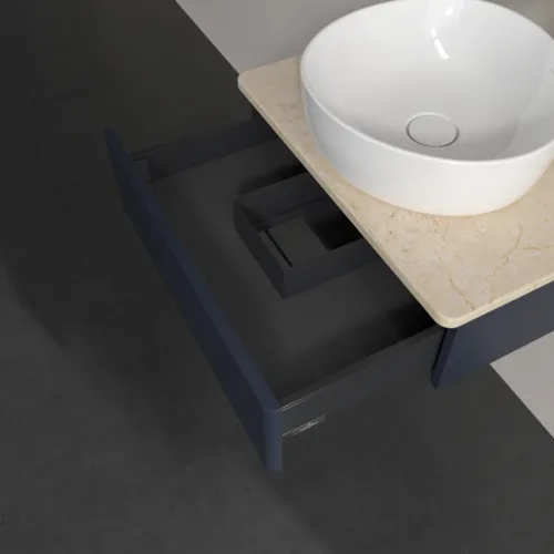Obrázek VILLEROY BOCH Toaletní skříňka Antao, 1 zásuvka, 600 x 190 x 500 mm, přední strana bez konstrukce, Midnight Blue Matt Lacquer / Botticino #K07053HG
