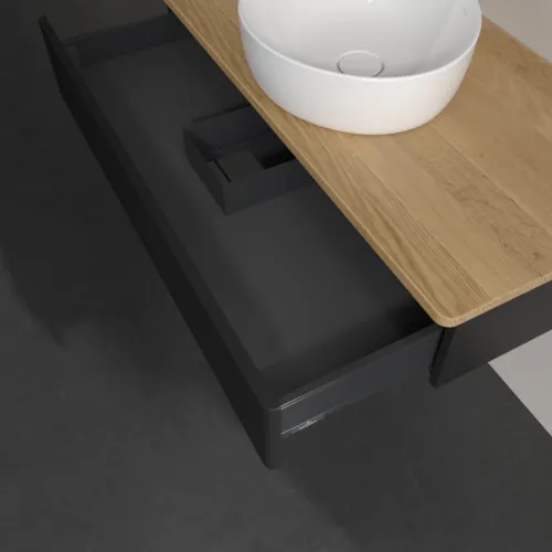 Bild von VILLEROY BOCH Antao Waschbeckenunterschrank, 1 Auszug, 1000 x 190 x 500 mm, Front mit Struktur, Black Matt Lacquer / Honey Oak #K09111PD