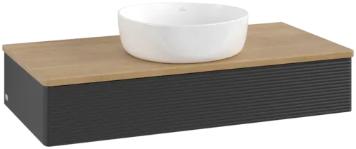 Bild von VILLEROY BOCH Antao Waschbeckenunterschrank, 1 Auszug, 1000 x 190 x 500 mm, Front mit Struktur, Black Matt Lacquer / Honey Oak #K09111PD