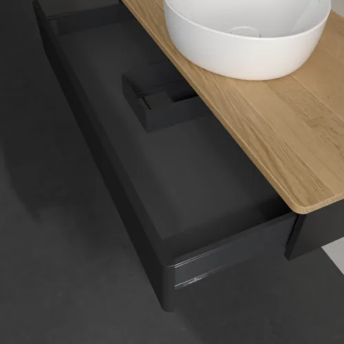 Bild von VILLEROY BOCH Antao Waschbeckenunterschrank, 1 Auszug, 1000 x 190 x 500 mm, Front mit Struktur, Black Matt Lacquer / Honey Oak #K09111PD