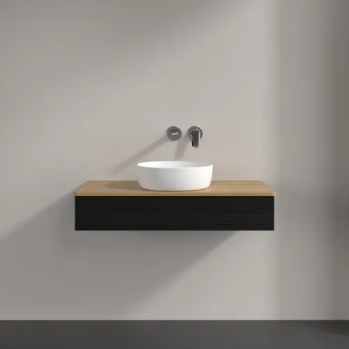 Bild von VILLEROY BOCH Antao Waschbeckenunterschrank, 1 Auszug, 1000 x 190 x 500 mm, Front mit Struktur, Black Matt Lacquer / Honey Oak #K09111PD