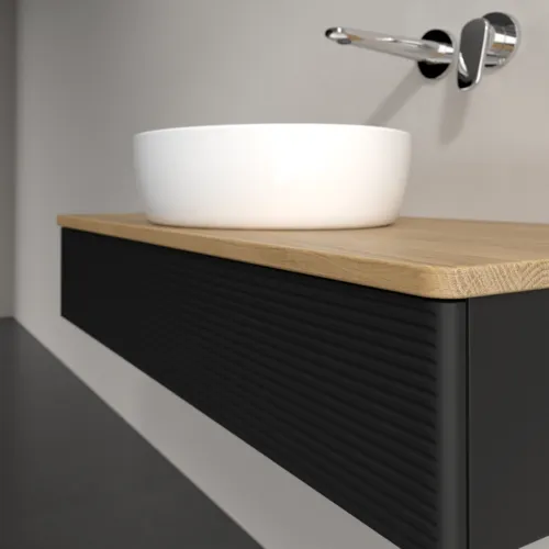 Bild von VILLEROY BOCH Antao Waschbeckenunterschrank, 1 Auszug, 1000 x 190 x 500 mm, Front mit Struktur, Black Matt Lacquer / Honey Oak #K09111PD