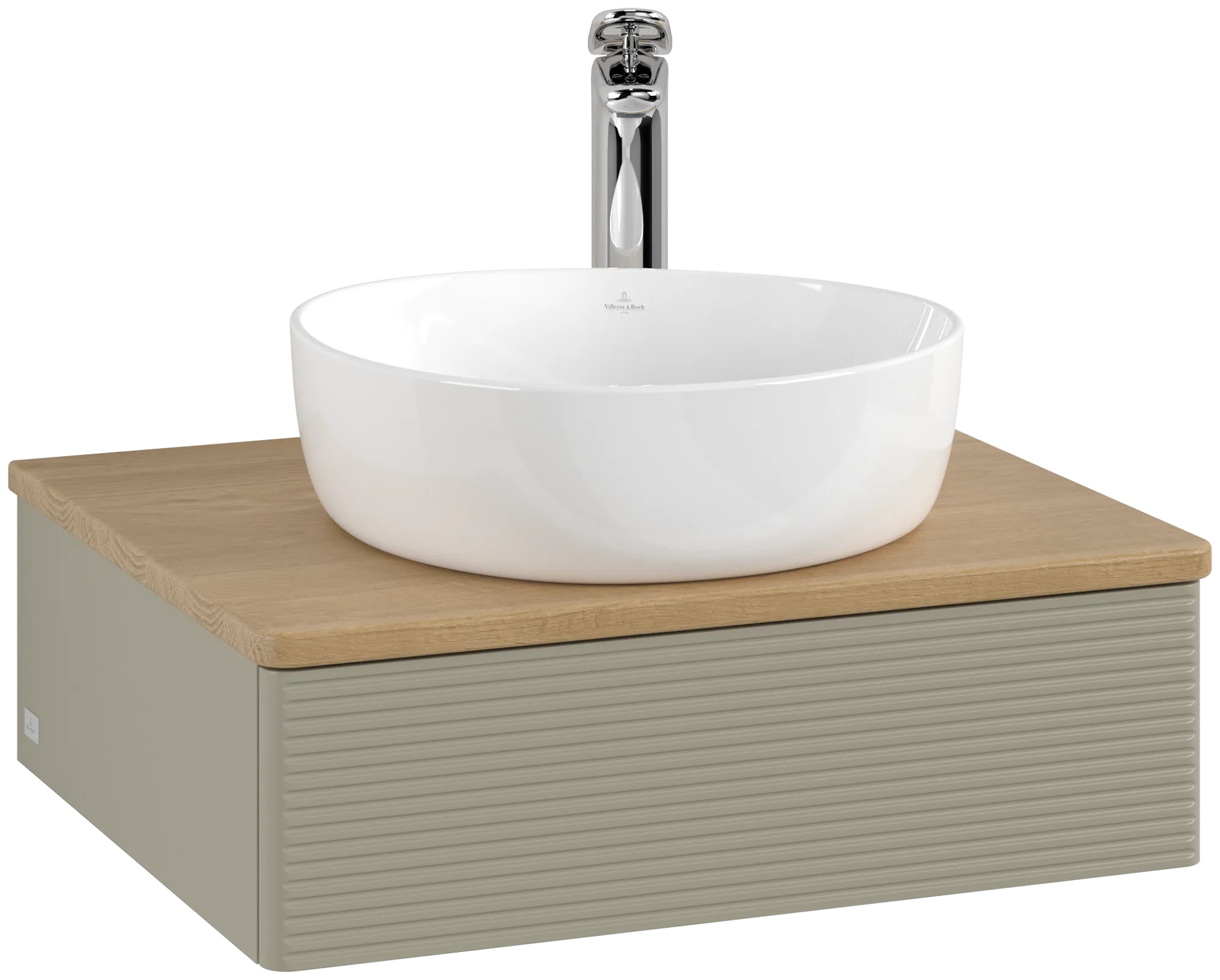 Bild von VILLEROY BOCH Antao Waschbeckenunterschrank, 1 Auszug, 600 x 190 x 500 mm, Front mit Struktur, Stone Grey Matt Lacquer / Honey Oak #K07151HK