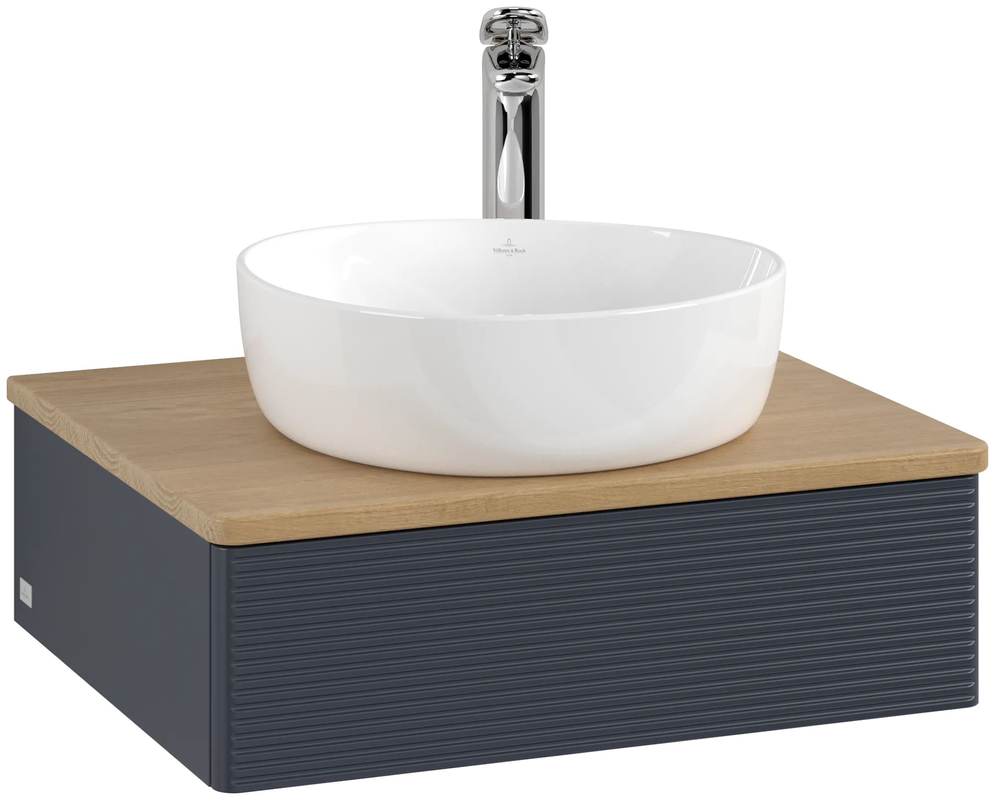 Bild von VILLEROY BOCH Antao Waschbeckenunterschrank, 1 Auszug, 600 x 190 x 500 mm, Front mit Struktur, Midnight Blue Matt Lacquer / Honey Oak #K07151HG