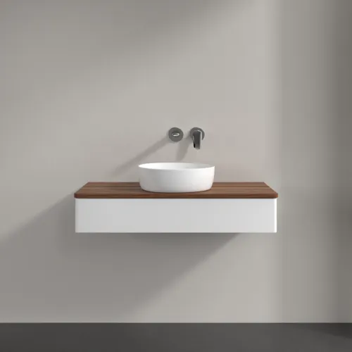 Obrázek VILLEROY BOCH Toaletní skříňka Antao, 1 zásuvka, 1000 x 190 x 500 mm, přední strana bez konstrukce, bílý matný lak / teplý ořech #K09012MT