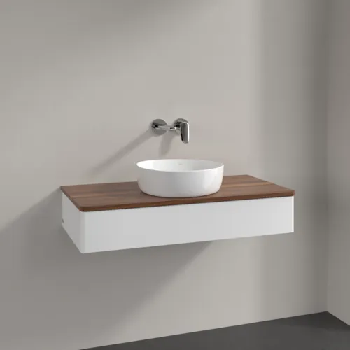 Obrázek VILLEROY BOCH Toaletní skříňka Antao, 1 zásuvka, 1000 x 190 x 500 mm, přední strana bez konstrukce, bílý matný lak / teplý ořech #K09012MT