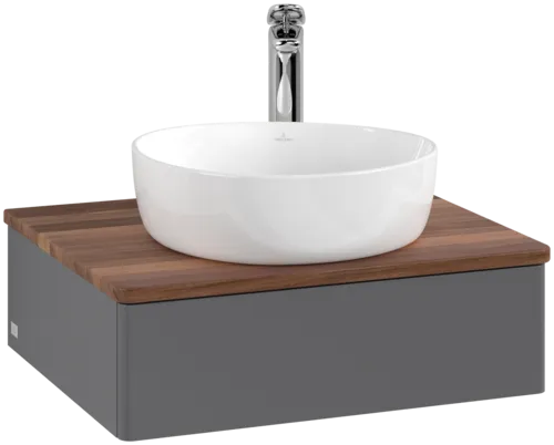 Bild von VILLEROY BOCH Antao Waschbeckenunterschrank, 1 Auszug, 600 x 190 x 500 mm, Front ohne Struktur, Anthracite Matt Lacquer / Warm Walnut #K07052GK