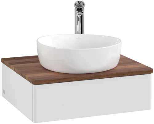 Bild von VILLEROY BOCH Antao Waschbeckenunterschrank, 1 Auszug, 600 x 190 x 500 mm, Front ohne Struktur, Glossy White Lacquer / Warm Walnut #K07052GF