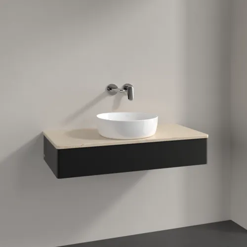 Bild von VILLEROY BOCH Antao Waschbeckenunterschrank, 1 Auszug, 1000 x 190 x 500 mm, Front ohne Struktur, Black Matt Lacquer / Botticino #K09013PD