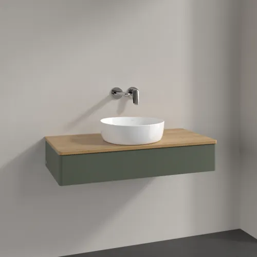 Obrázek VILLEROY BOCH Antao toaletní skříňka, 1 zásuvka, 1000 x 190 x 500 mm, přední strana bez konstrukce, Leaf Green Matt Lacquer / Honey Oak #K09011HL
