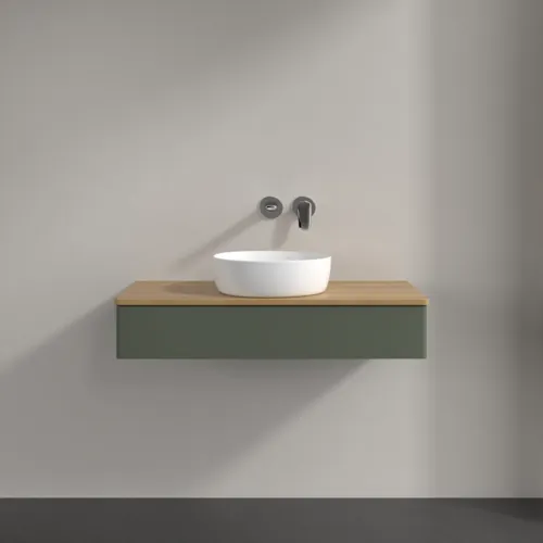 Obrázek VILLEROY BOCH Antao toaletní skříňka, 1 zásuvka, 1000 x 190 x 500 mm, přední strana bez konstrukce, Leaf Green Matt Lacquer / Honey Oak #K09011HL