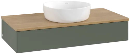 Picture of VILLEROY BOCH Antao Vanity unit, 1 pull-out compartment, 1000 x 190 x 500 mm, Front without structure, Leaf Green Matt Lacquer / Honey Oak #K09011HL