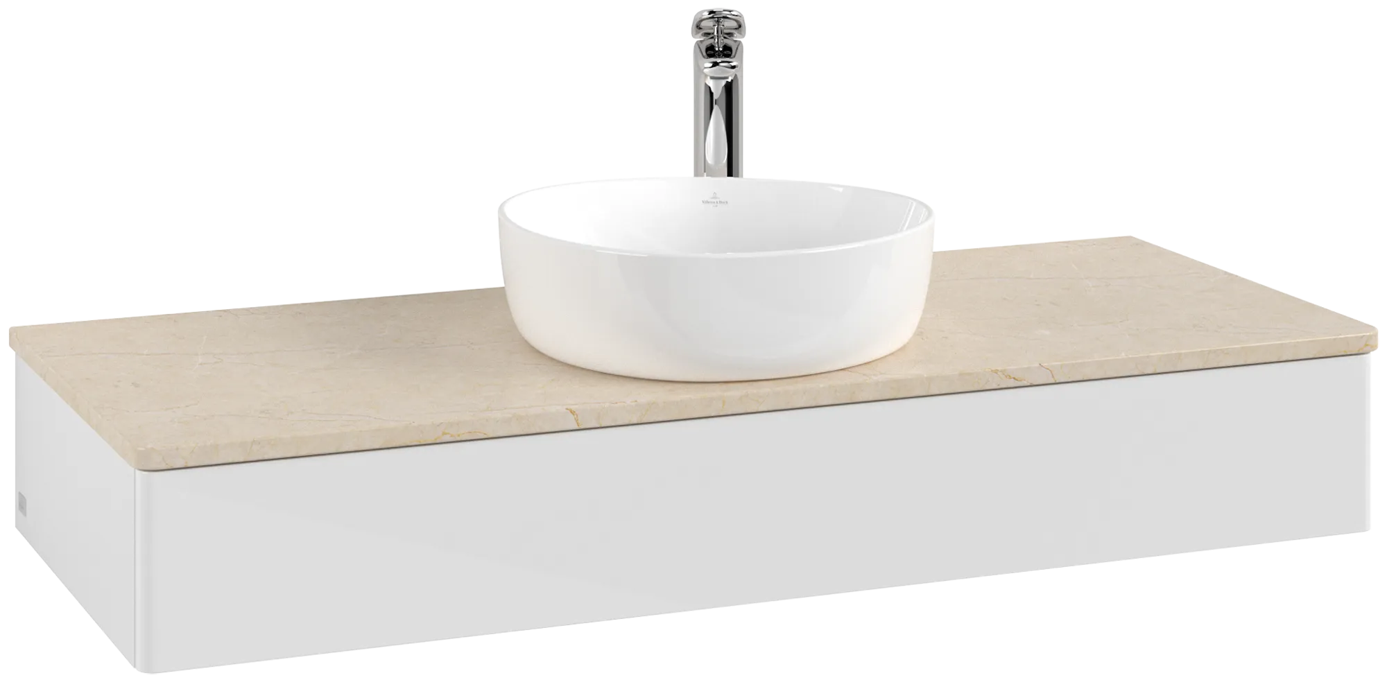 Bild von VILLEROY BOCH Antao Waschbeckenunterschrank, 1 Auszug, 1200 x 190 x 500 mm, Front ohne Struktur, Glossy White Lacquer / Botticino #K10053GF