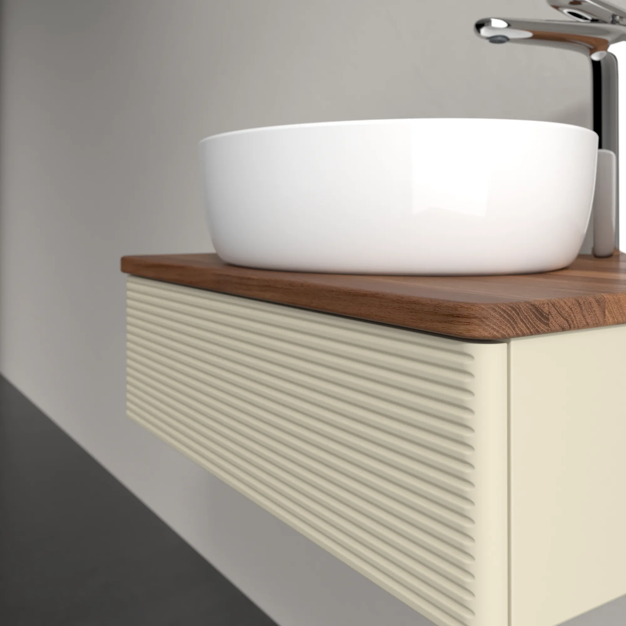 Bild von VILLEROY BOCH Antao Waschbeckenunterschrank, 1 Auszug, 600 x 190 x 500 mm, Front mit Struktur, Silk Grey Matt Lacquer / Warm Walnut #K07152HJ