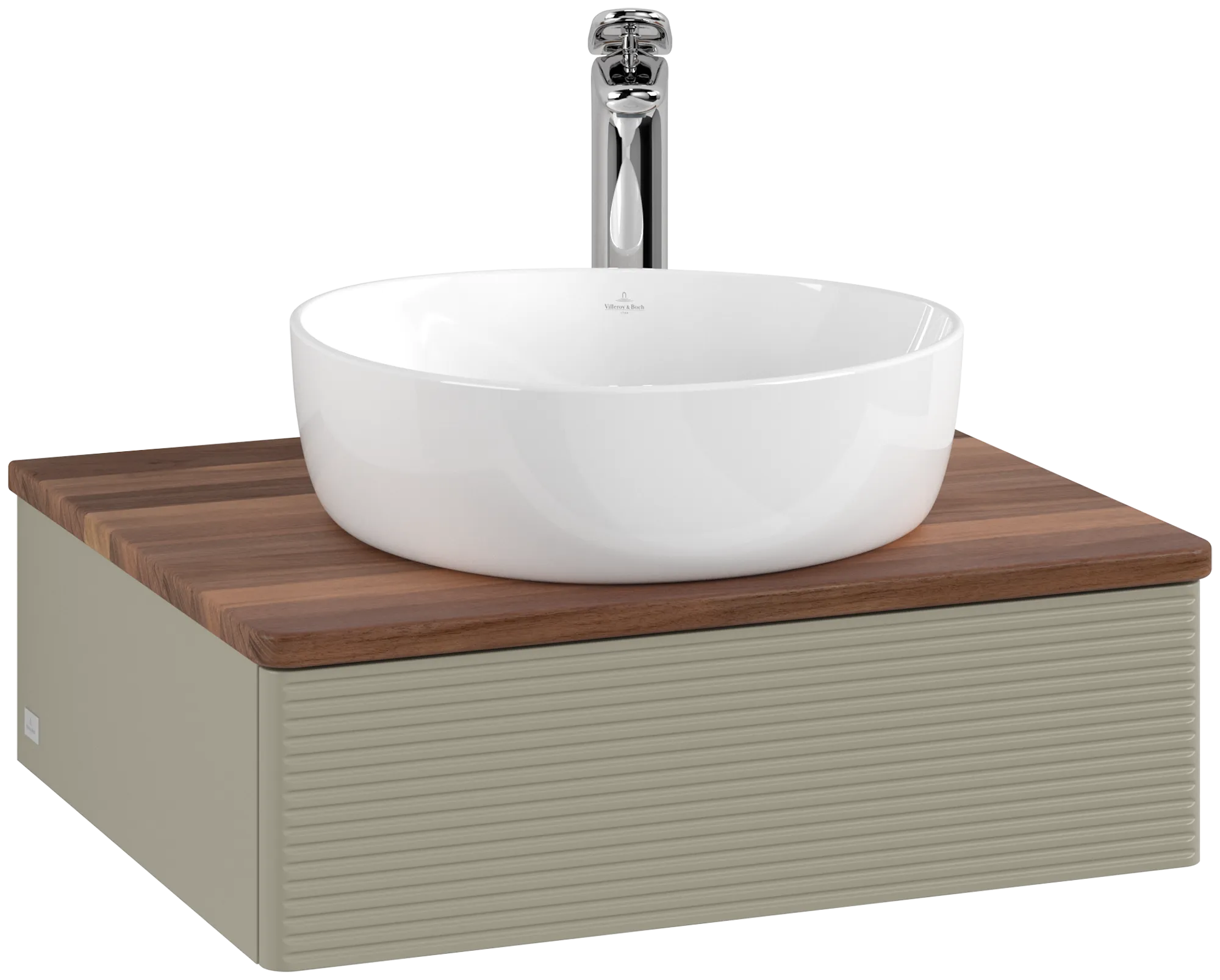 Bild von VILLEROY BOCH Antao Waschbeckenunterschrank, 1 Auszug, 600 x 190 x 500 mm, Front mit Struktur, Stone Grey Matt Lacquer / Warm Walnut #K07152HK