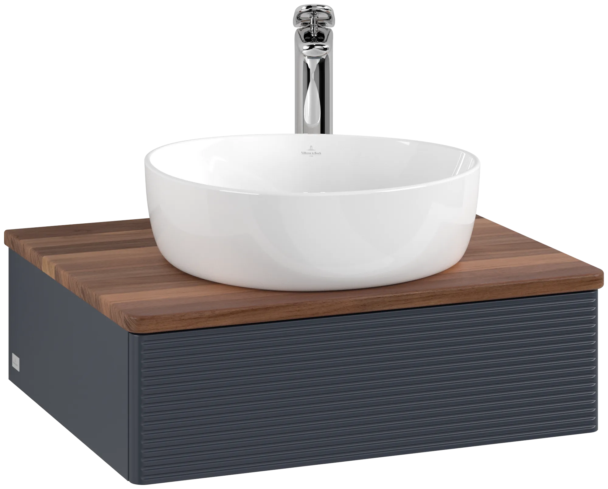 Bild von VILLEROY BOCH Antao Waschbeckenunterschrank, 1 Auszug, 600 x 190 x 500 mm, Front mit Struktur, Midnight Blue Matt Lacquer / Warm Walnut #K07152HG