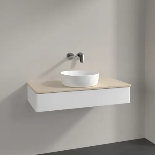 Bild von VILLEROY BOCH Antao Waschbeckenunterschrank, 1 Auszug, 1000 x 190 x 500 mm, Front ohne Struktur, White Matt Lacquer / Botticino #K09013MT