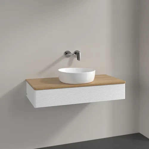 Bild von VILLEROY BOCH Antao Waschbeckenunterschrank, 1 Auszug, 1000 x 190 x 500 mm, Front mit Struktur, White Matt Lacquer / Honey Oak #K09111MT
