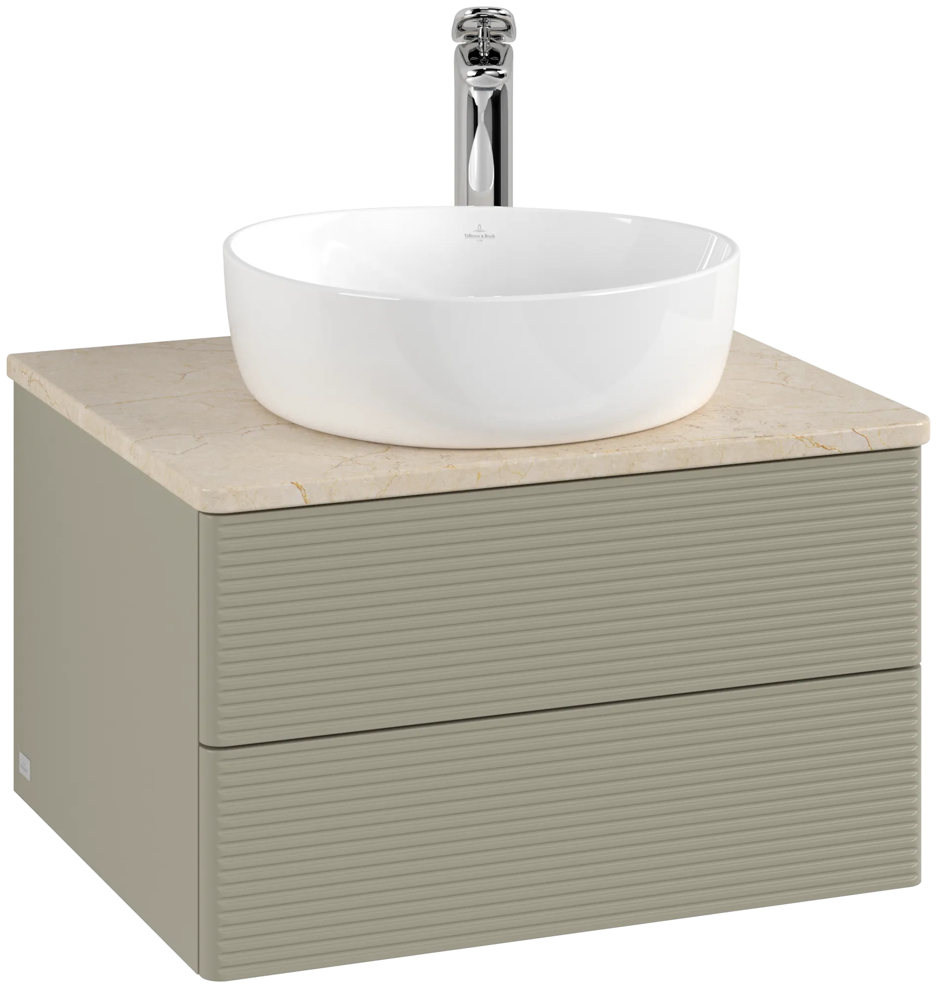 Bild von VILLEROY BOCH Antao Waschbeckenunterschrank, 2 Auszüge, 600 x 360 x 500 mm, Front mit Struktur, Stone Grey Matt Lacquer / Botticino #K18153HK