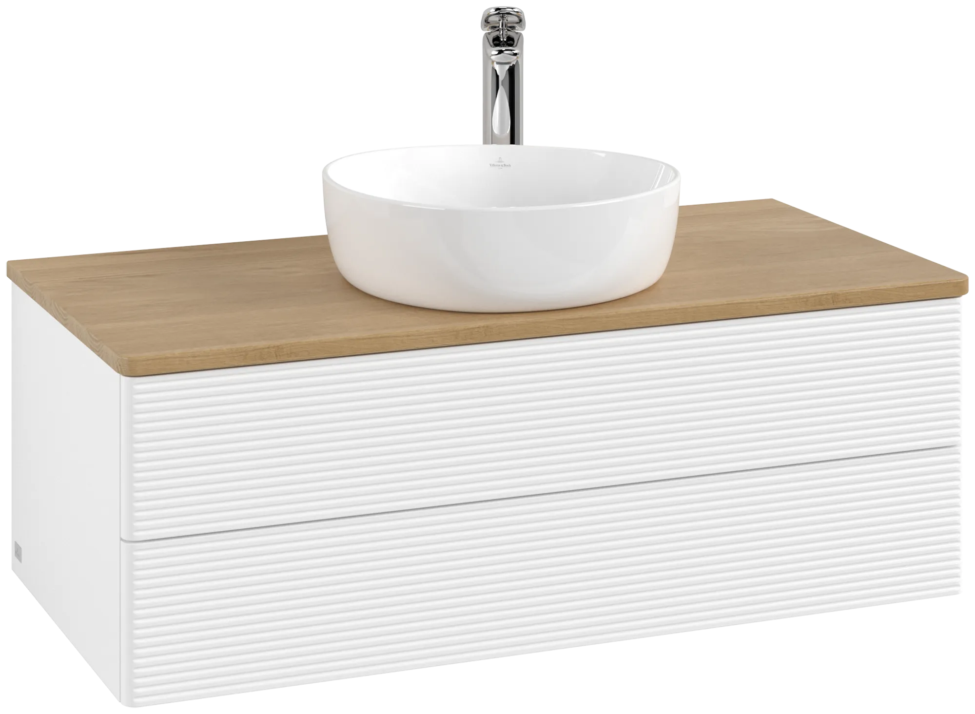 Bild von VILLEROY BOCH Antao Waschbeckenunterschrank, 2 Auszüge, 1000 x 360 x 500 mm, Front mit Struktur, White Matt Lacquer / Honey Oak #K20151MT