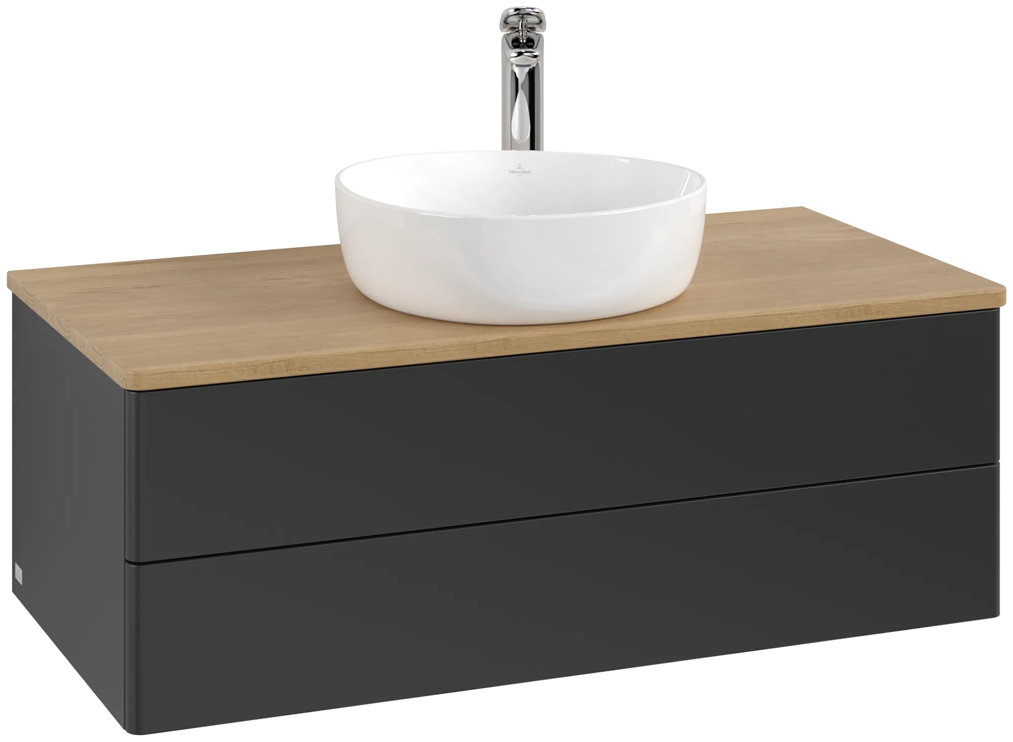 Bild von VILLEROY BOCH Antao Waschbeckenunterschrank, 2 Auszüge, 1000 x 360 x 500 mm, Front ohne Struktur, Black Matt Lacquer / Honey Oak #K20051PD